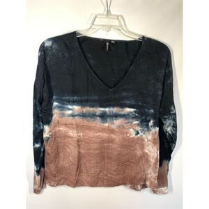 Versona Women's Tie-Dye Pullover V-Neck Long Sleeve Top Black Brown Size Medium